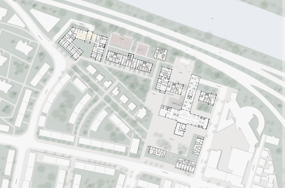 Grundriss Regelgeschoss der Studienarbeit Umwandlung des Roser Areals